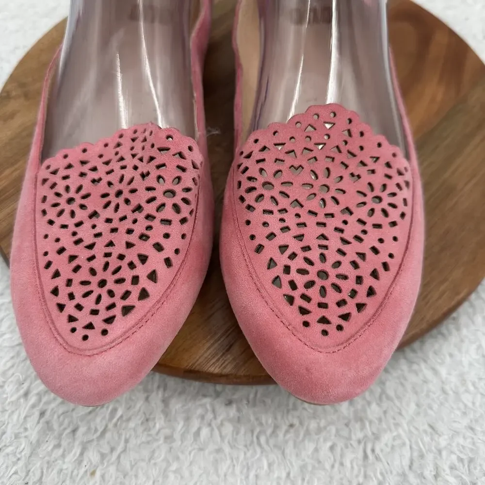 Born ONO Shoes Womens Size 10 Pink Suede Laser Cut Flats Comfort Slip On Loafers